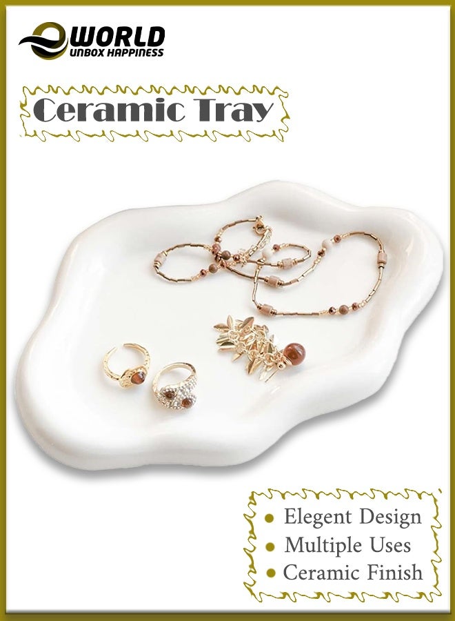 Eworld Cloud Shaped Ceramic Tray – Ring & Trinket Dish, Decorative Storage for Jewelry, Keys & Small Accessories - Image 1